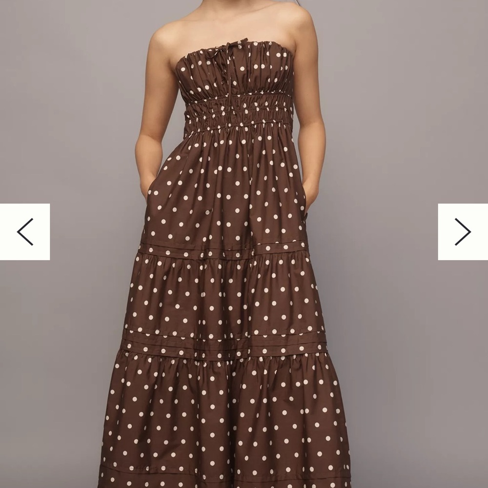 Anthropologie Brown and White Polka Dot Maxi Dress